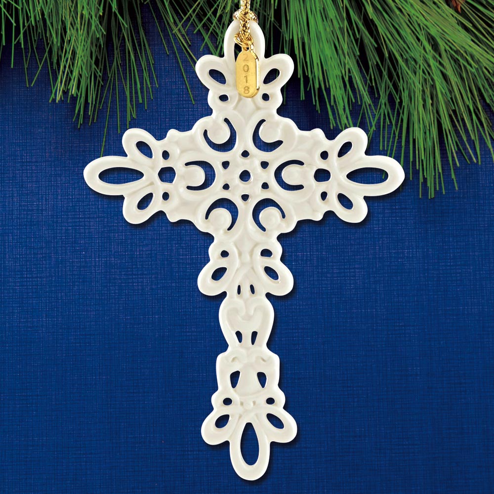 2018 Lenox Snow Fantasies Cross Porcelain Ornament 