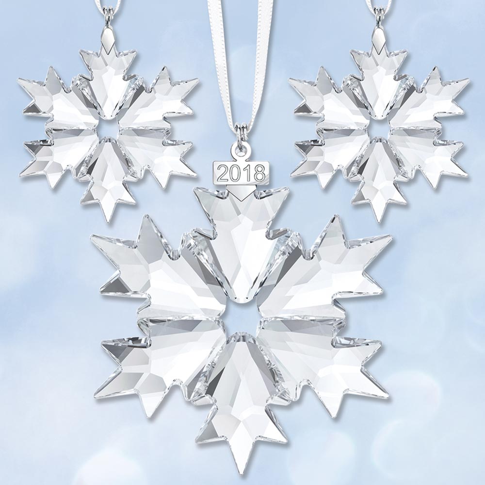 2018 Swarovski Annual Snowflake Crystal Ornament Set Sterling