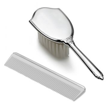 Empire Silver Girls Shield Design Sterling Brush & Comb Set in Pewter image