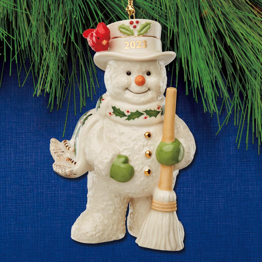 Sterling Collectables Lenox Snowman With Broom Porcelain Ornament