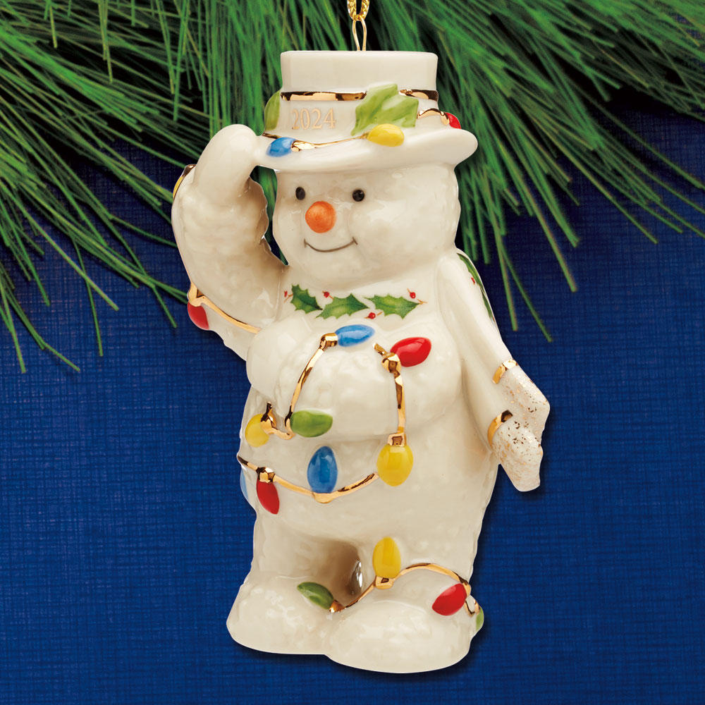 Sterling Collectables: 2024 Lenox Snowman with Lights Porcelain Ornament