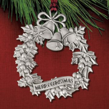 Seagull Pewter Holly Berry Wreath Ornament