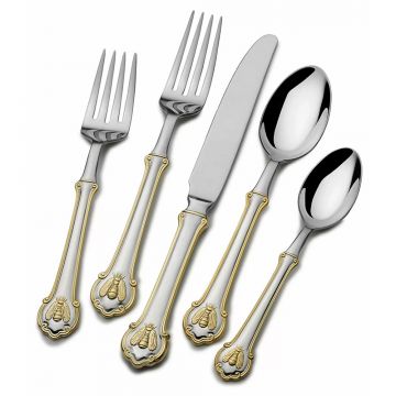 Wallace Napoleon Bee Gold Accent 45 Piece Stainless Steel Flatware Set image