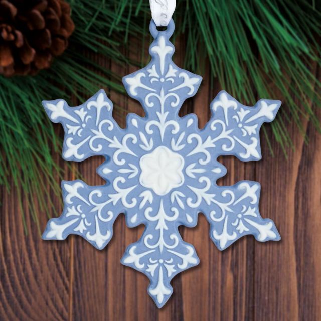 Vintage Wedgewood Porcelain good and Blue Crystal Snowflake Ornament.