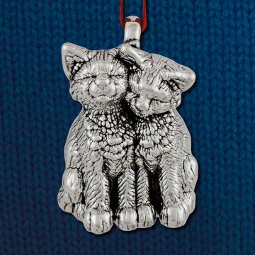Cat of Mine Hugging Kittens Sterling Ornament image