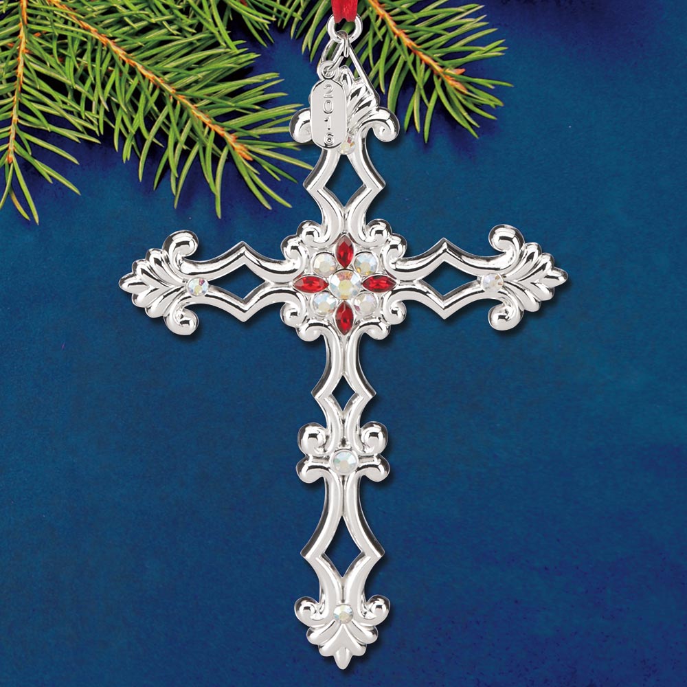 2016 Lenox Gemmed Cross Silverplate Ornament | Sterling Collectables