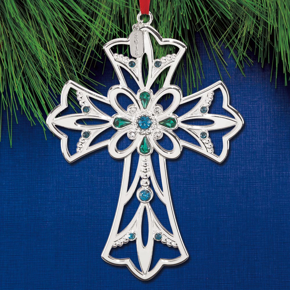 2018 Lenox Gemmed Cross Silverplate Ornament | Sterling Collectables