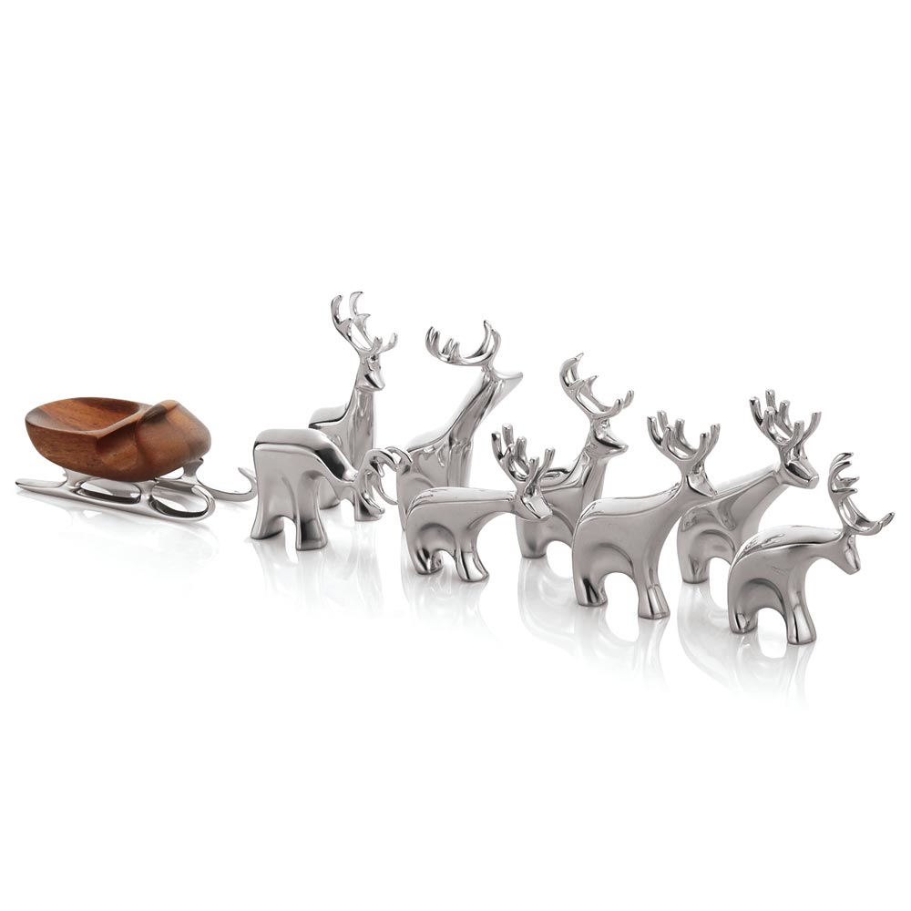 Sterling Collectables: Nambe Miniature Reindeer with Sleigh Set