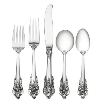 Wallace Grande Baroque 5 Piece Dinner Setting with Cream Soup Spoon Sterling Silver image