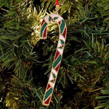 1982 Wallace Candy Cane Enamel & Goldplate Ornament image